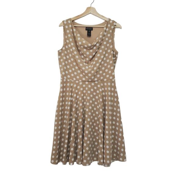 Enfocus Studio | Neutral Polka-dot Drapey Front Fit and Flare Dress - Picture 1 of 8